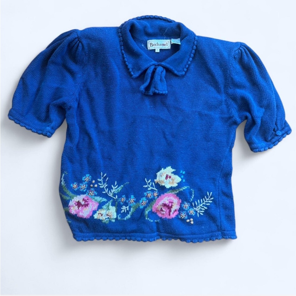 Bechamel Blue Knit Floral Top